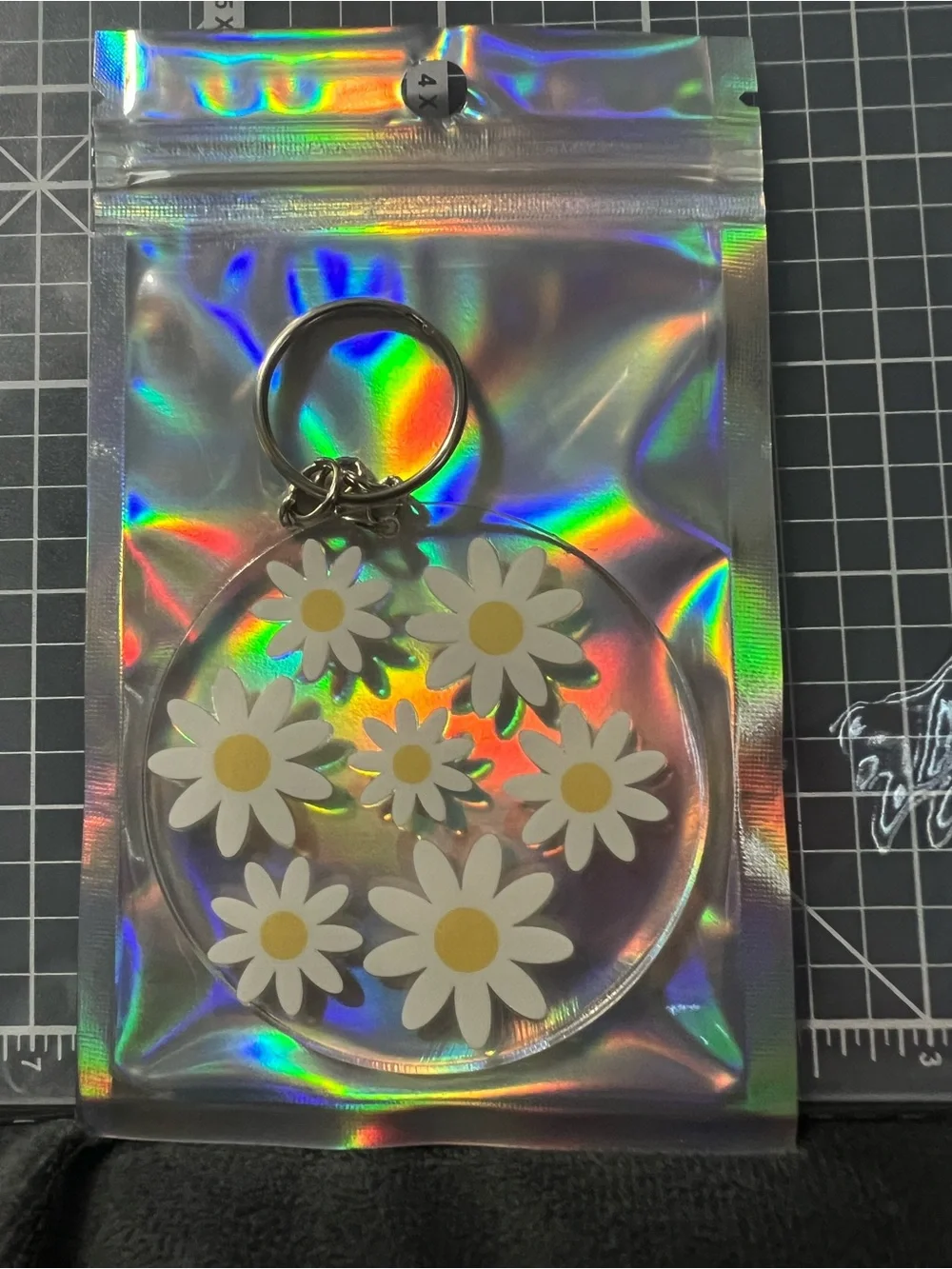 Clear Daisy & Strawberry Phone Keyring Charm - Pink/White